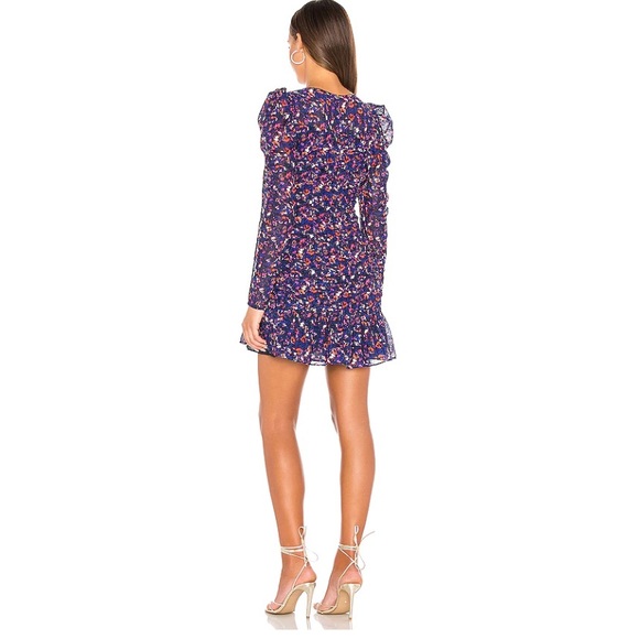 Parker Long Sleeve Poof Shoulder Rushed Mini Dress - Picture 3 of 6